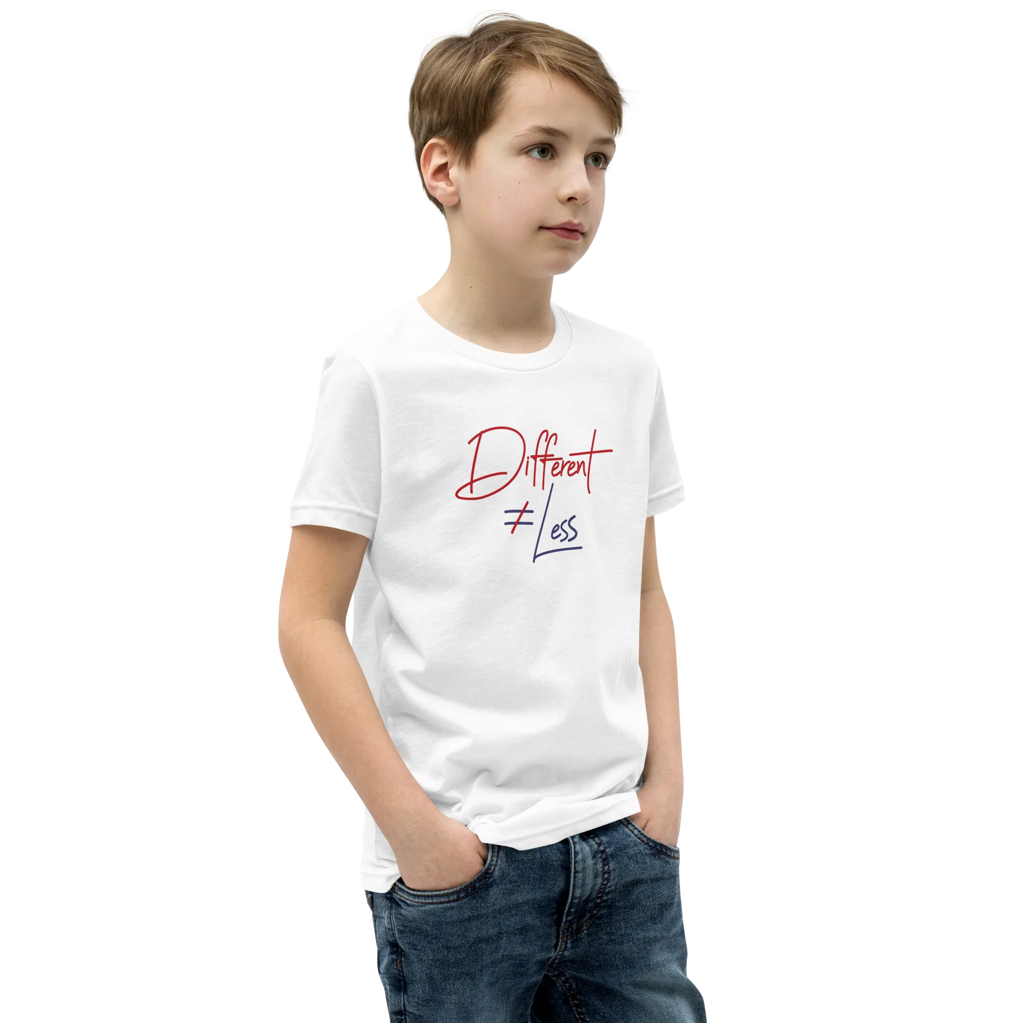 Different Does Not Equal Less (Original Clean Design) Youth Light Color T-Shirts
