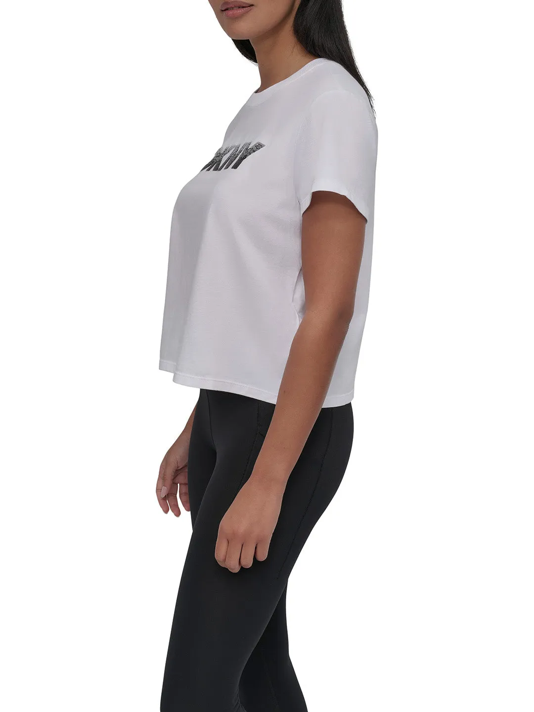 DKNY Women White Solid Round Neck Tshirt