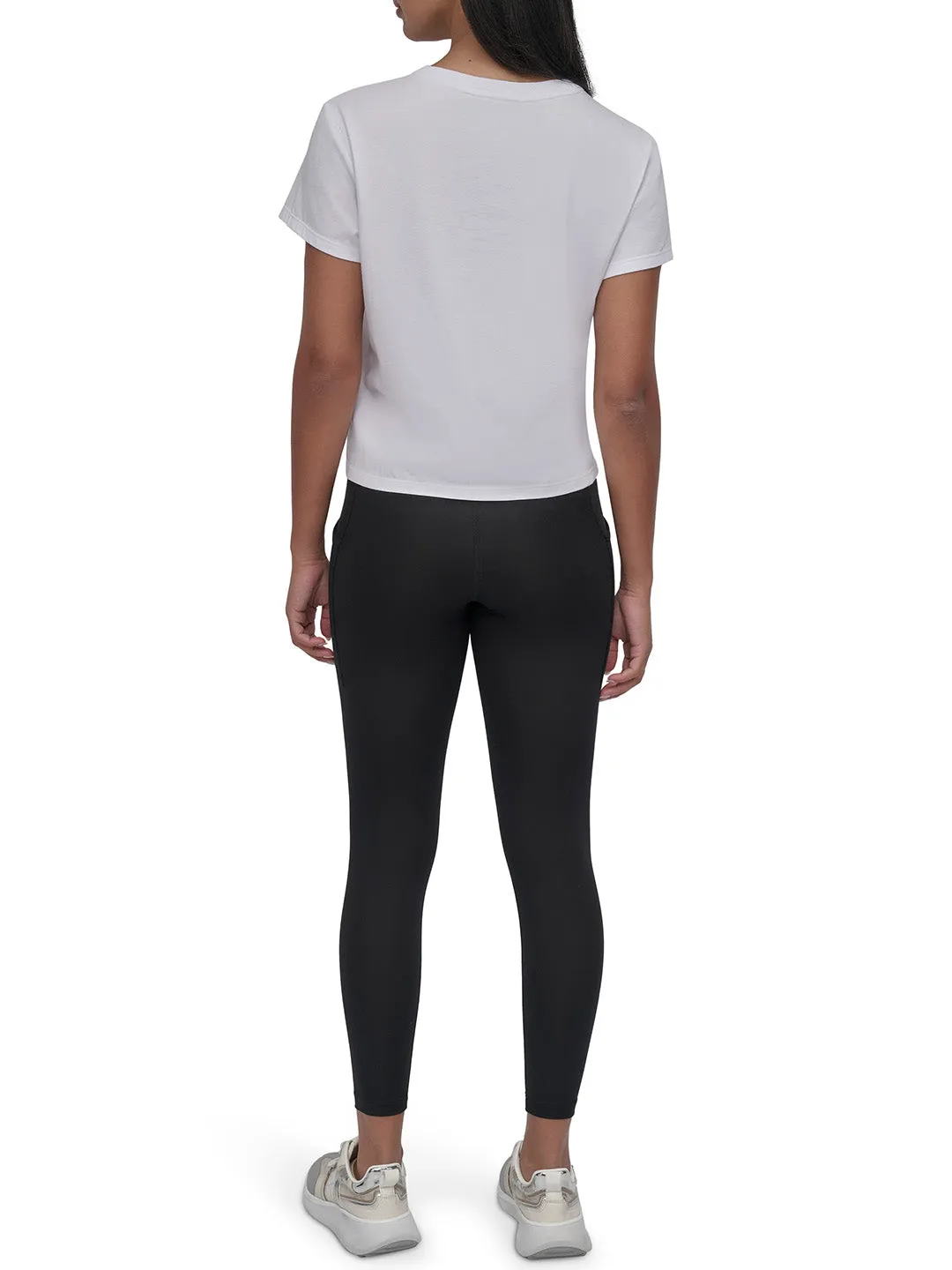 DKNY Women White Solid Round Neck Tshirt