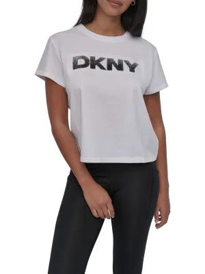 DKNY Women White Solid Round Neck Tshirt