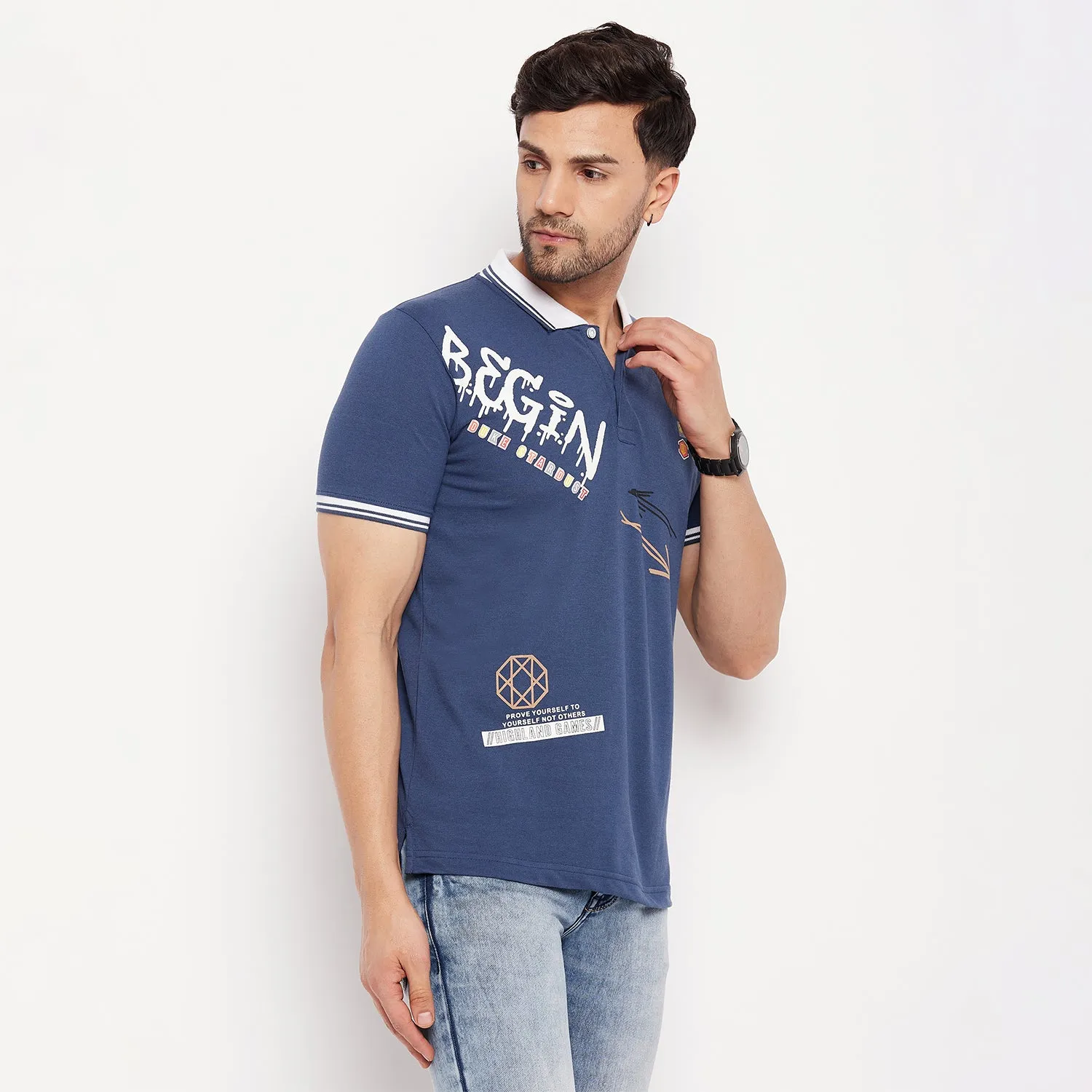 Duke Stardust Men Half Sleeve Polo Neck Cotton T-shirt (LF5793)