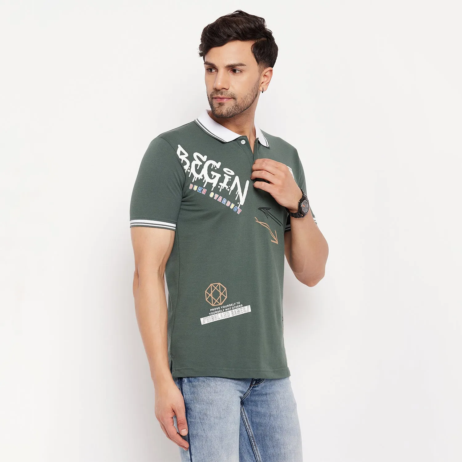 Duke Stardust Men Half Sleeve Polo Neck Cotton T-shirt (LF5793)