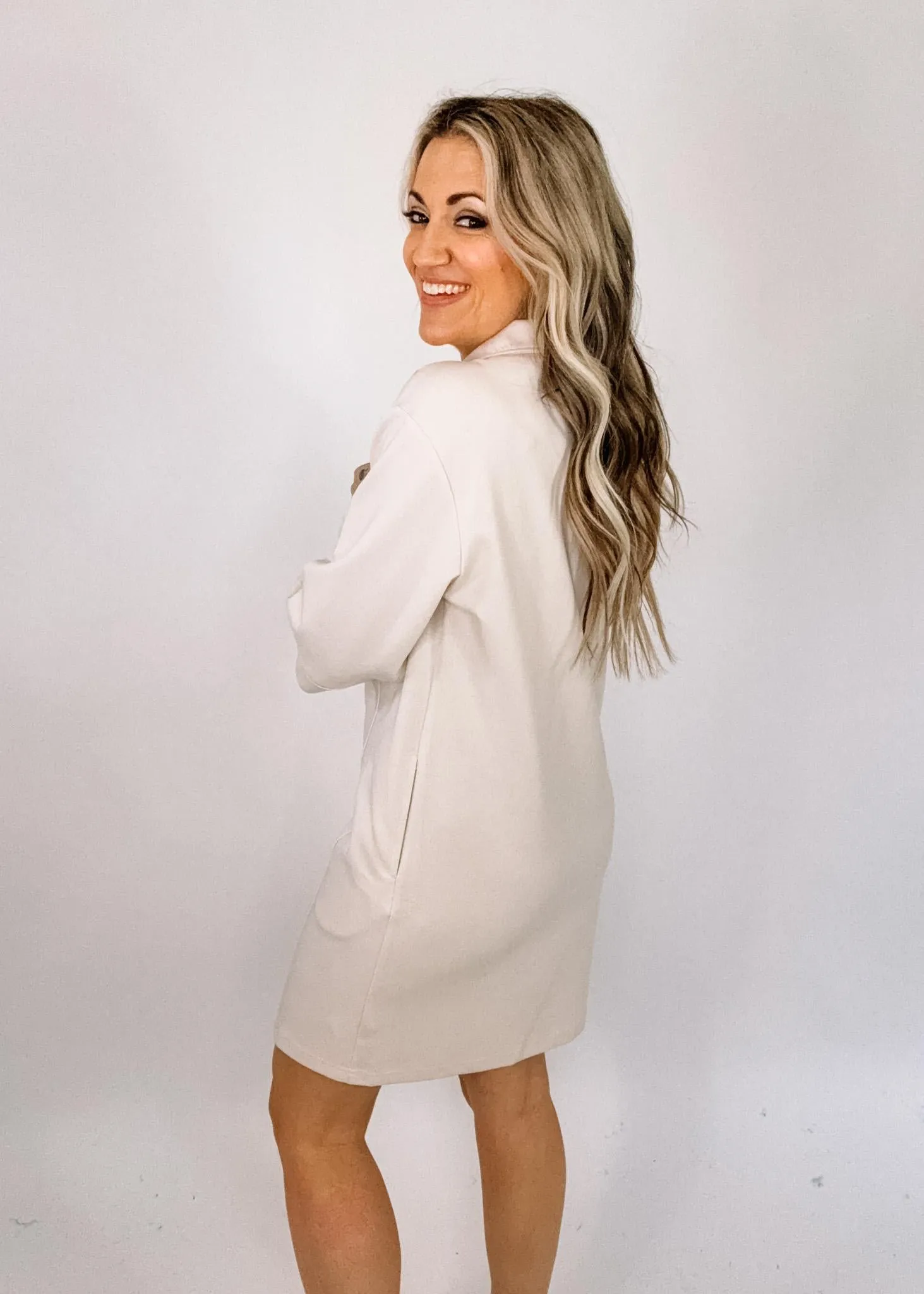 Ecru Half Zip Knit Dress