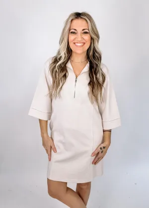 Ecru Half Zip Knit Dress