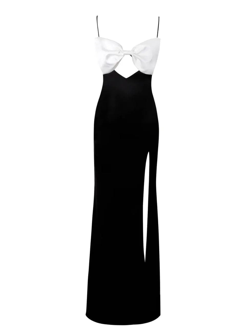 Eleanor Black and White Bow Satin Gown