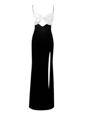Eleanor Black and White Bow Satin Gown
