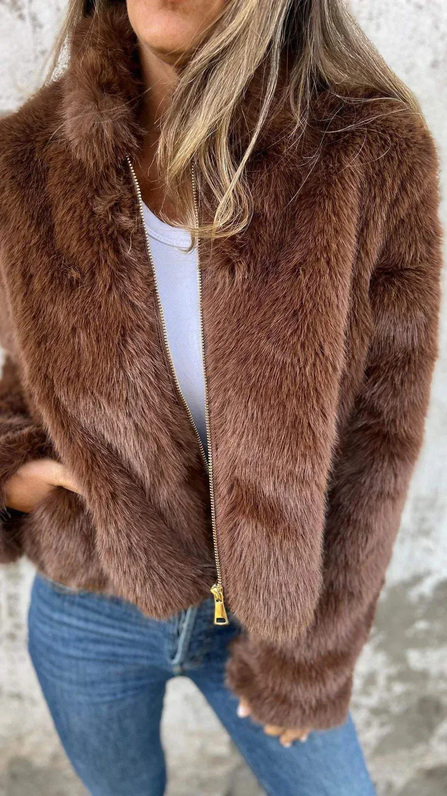 Elegant Kaylen Fur Coat with Zipper