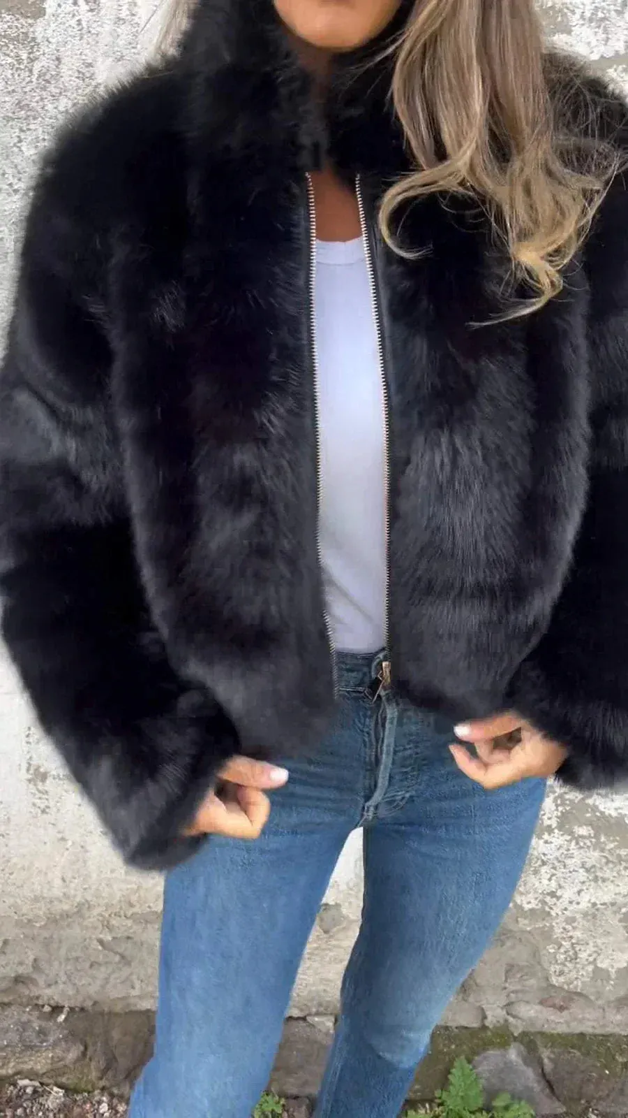 Elegant Kaylen Fur Coat with Zipper