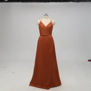 Elegant Orange V-neck Side Slit Backless Bridesmaid Dresses Online, TYP1071