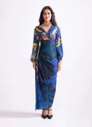Eloise blue micro pleat dress