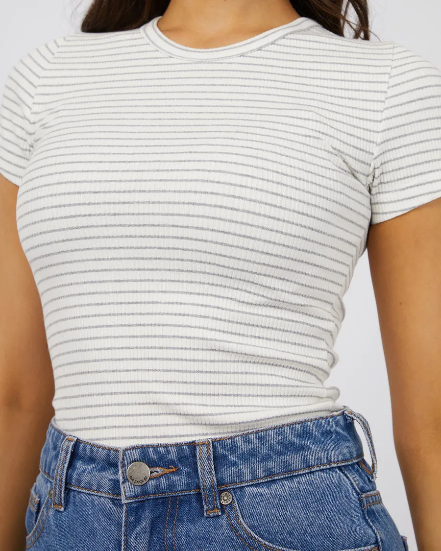 Eve Rib Stripe Tee | Grey Marle