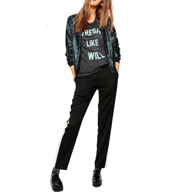 Fashion Women Blingbling sequined outwear coats casual Loose Bomber Jackets for and