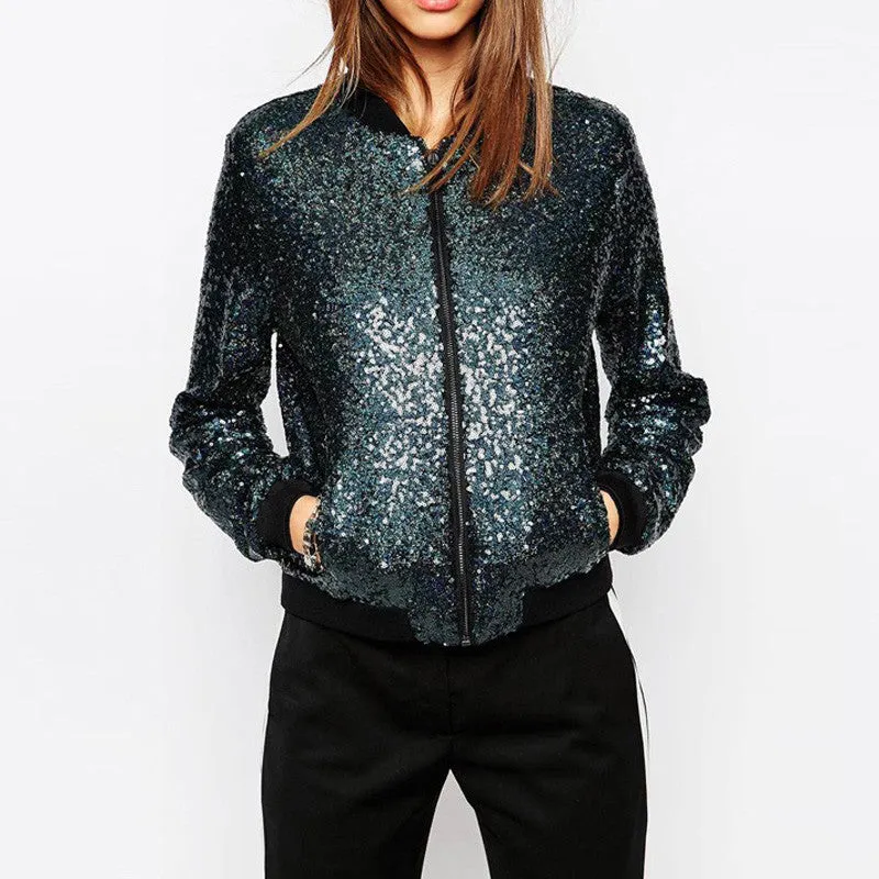 Fashion Women Blingbling sequined outwear coats casual Loose Bomber Jackets for and