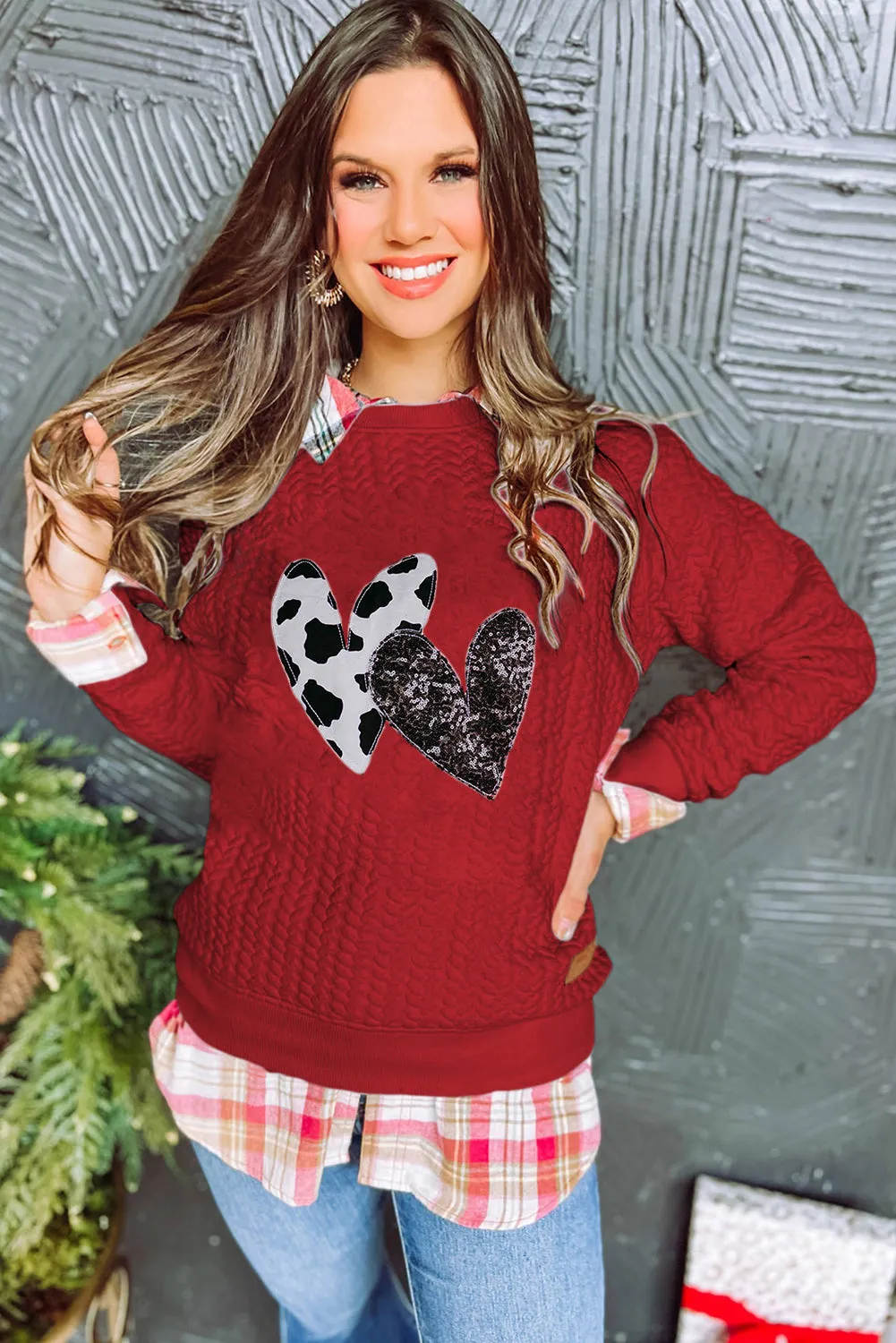 Fiery Red Merry And Bright Cable Knit Pullover Sweatshirt