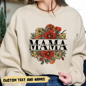 Floral Mama Sweatshirt, Custom Mom Shirt With Kids Names, Gift For Mom, Mother's Day Gift, Mother's Day Shirt, Vintage Mama Crewneck, Mama Gift