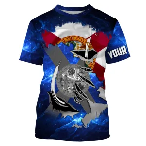 Florida FL Fishing Fish Hook Flag blue Universe patriotic Custom name fishing jerseys | Tshirt - NPQ854