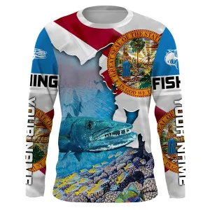 Florida Great Barracuda Custom Long Sleeve performance Fishing Shirts, Florida Flag Fishing jerseys IPHW1826