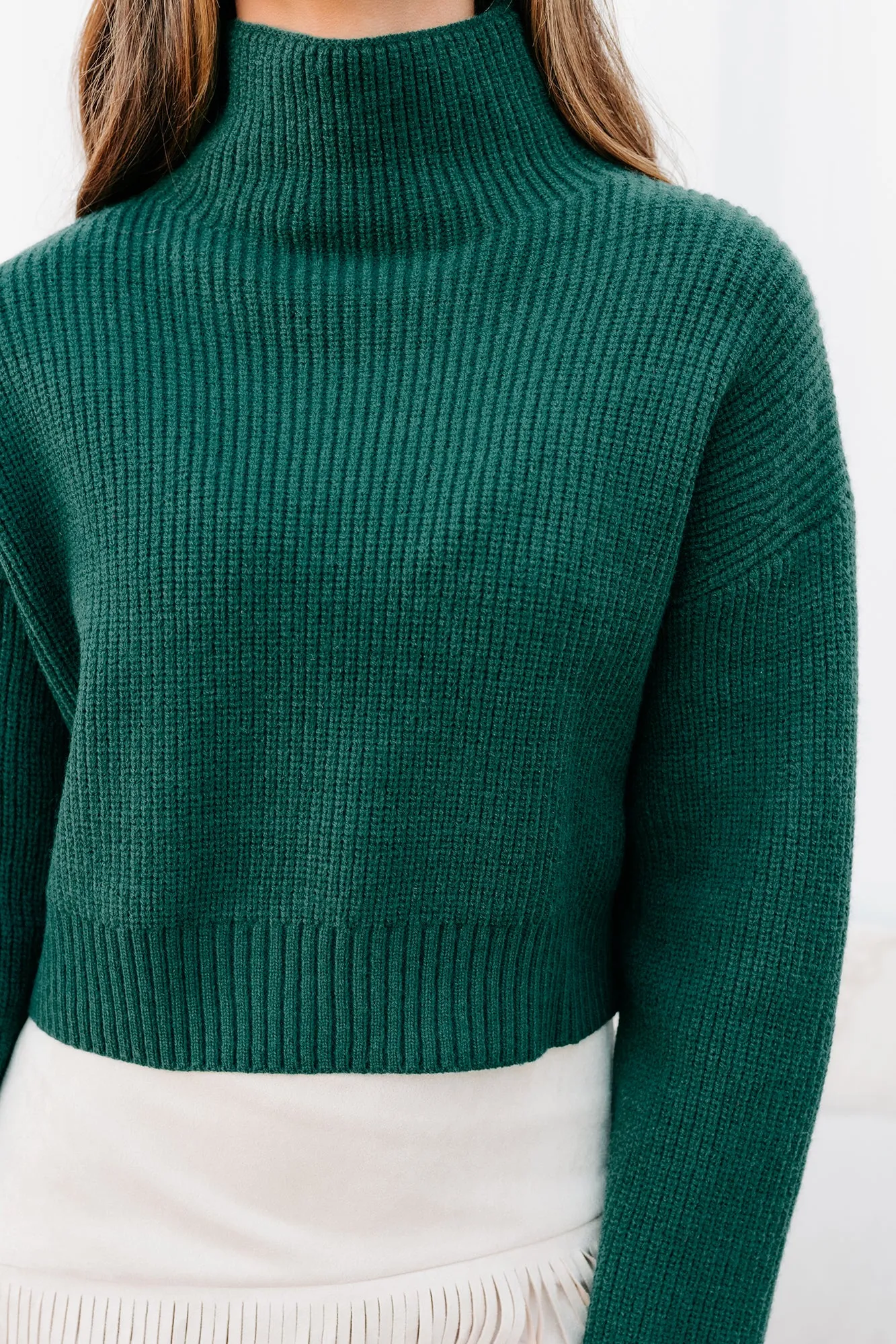 Francesca Cropped Mock Neck Sweater (Deep Green)