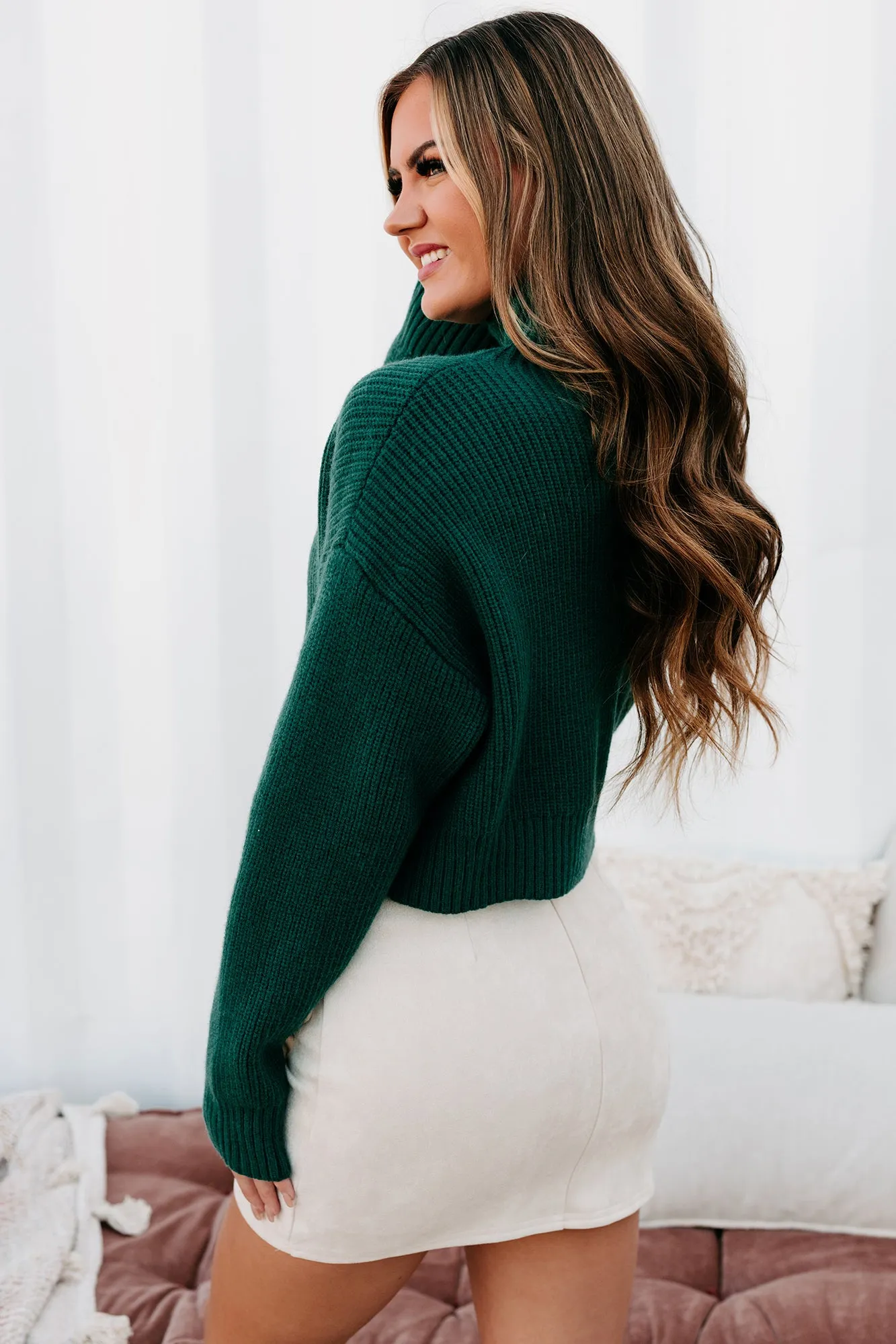 Francesca Cropped Mock Neck Sweater (Deep Green)