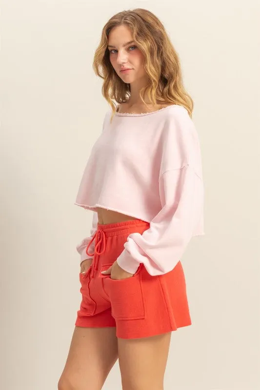 Frayed Detail Long Sleeve Crop Top