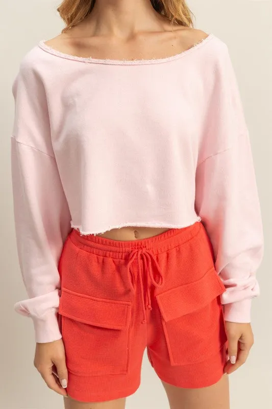 Frayed Detail Long Sleeve Crop Top