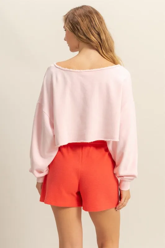 Frayed Detail Long Sleeve Crop Top