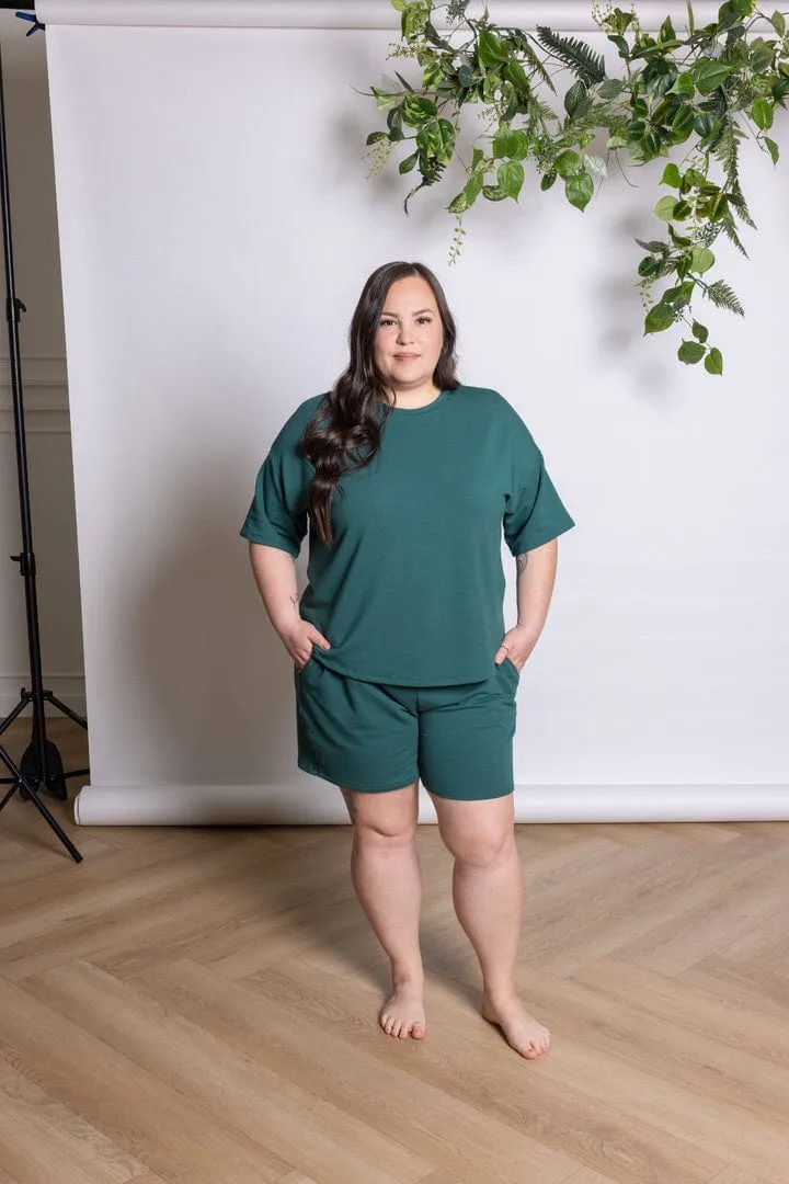 French Terry Boxy Tee in Emerald