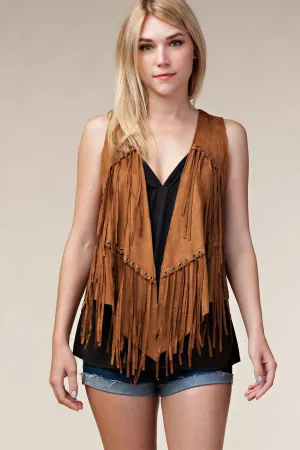Fringe Vest with Eyelets: Camel