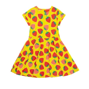 Frugi Spring Skater Dress Yellow Strawberry Patch