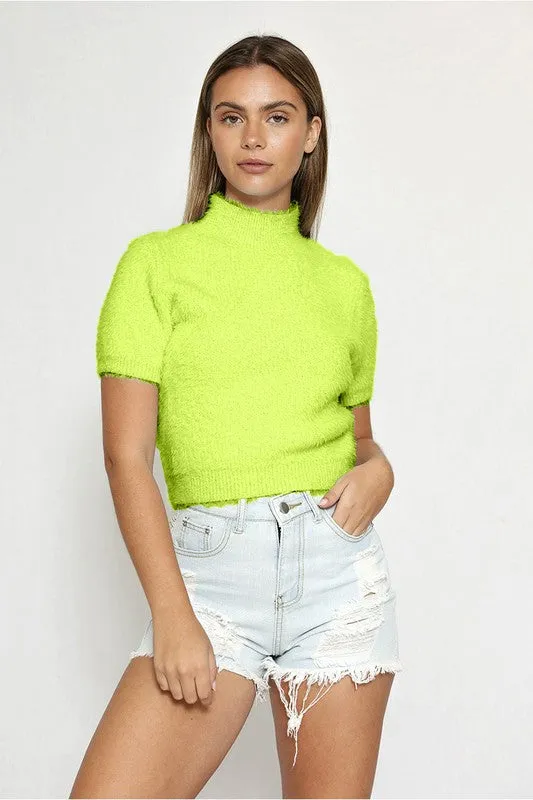 Fuzzy mock collar top