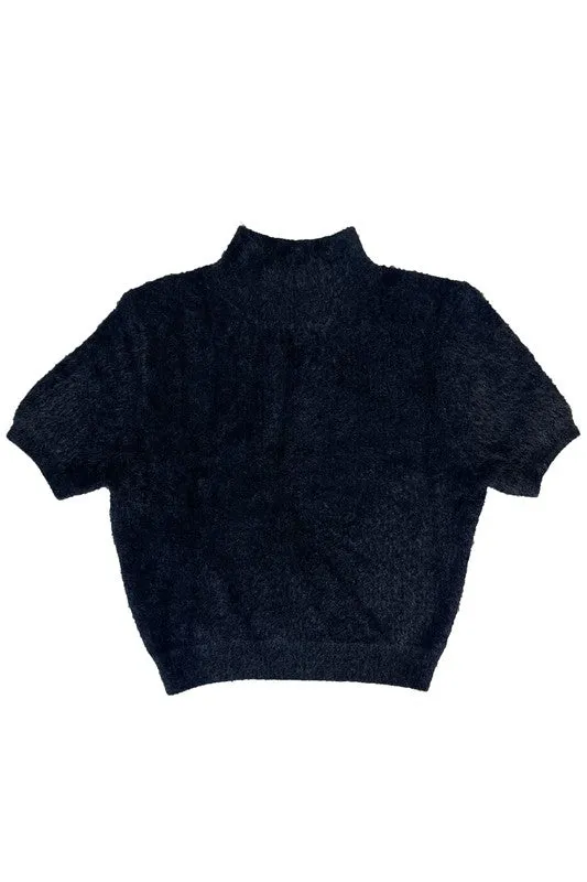 Fuzzy mock collar top
