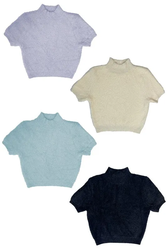 Fuzzy mock collar top