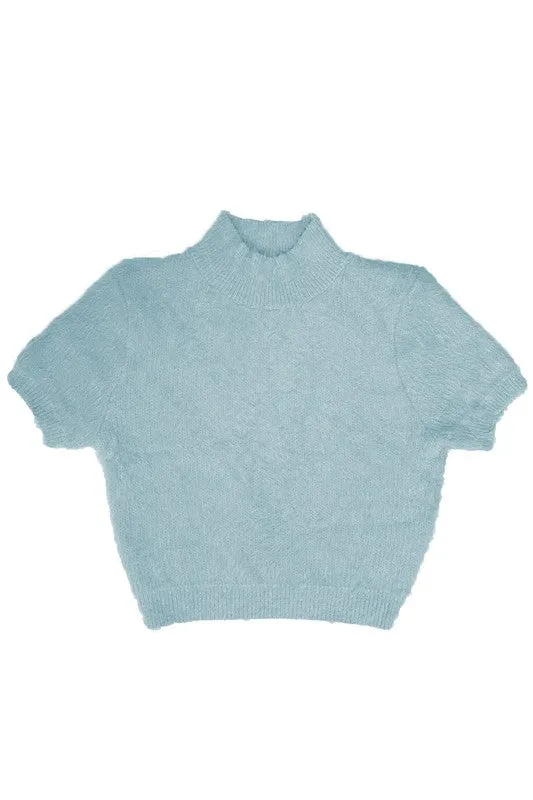 Fuzzy mock collar top