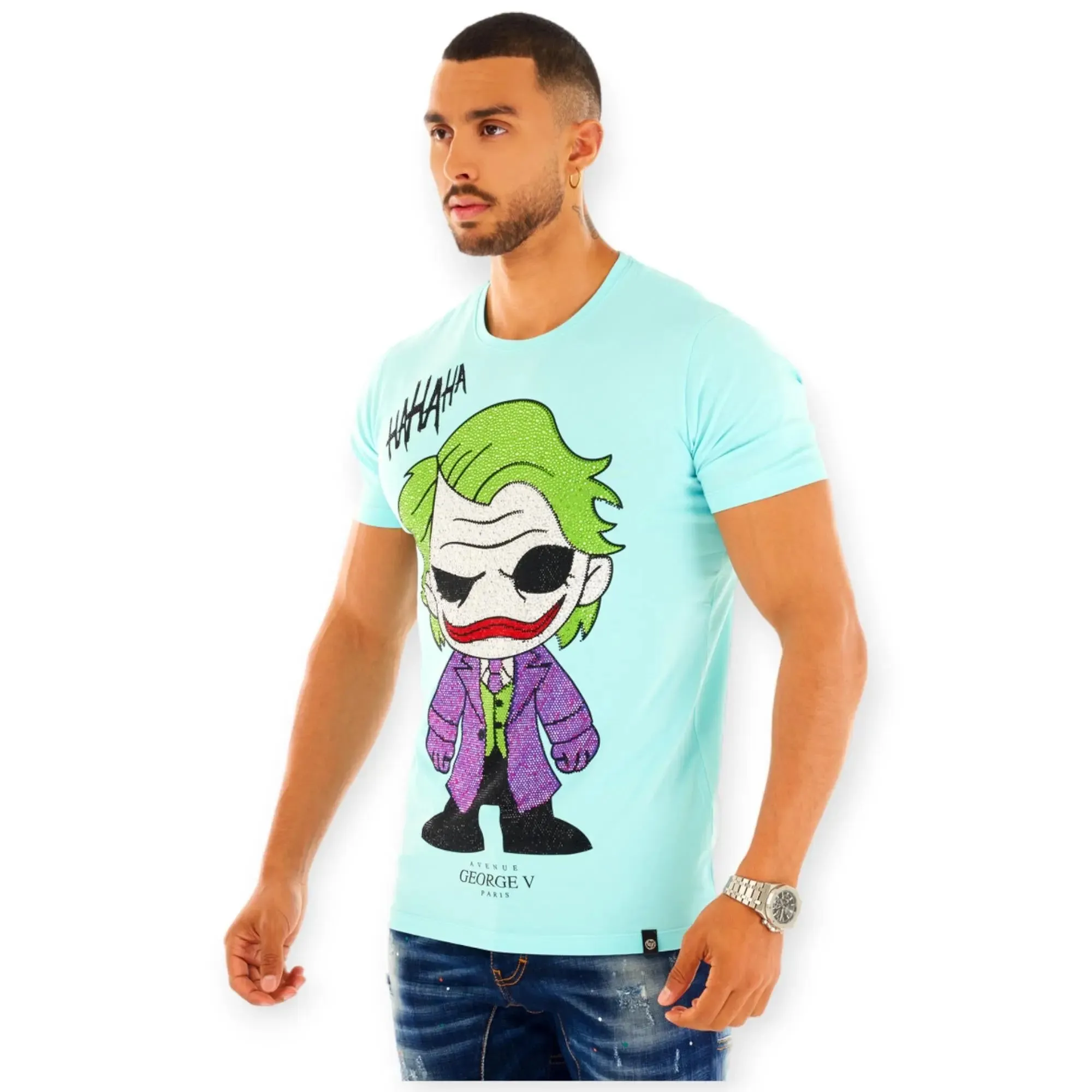 George V Men Crystal Joker T-Shirt (Baby Blue)