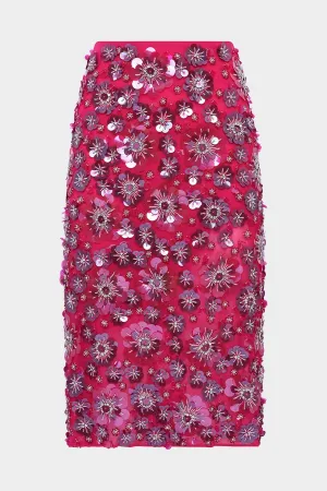 Georgette Fully Embroidered Long Skirt in Magenta