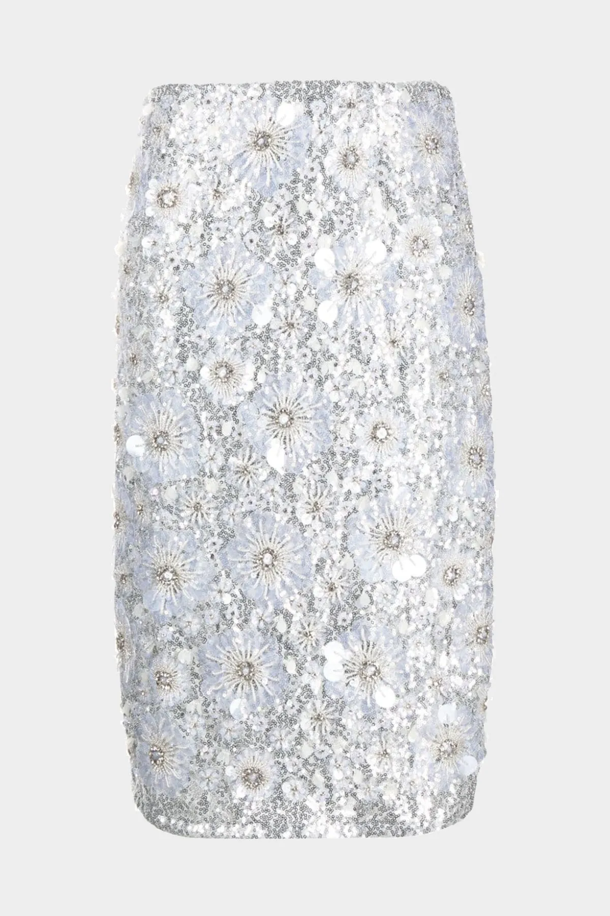 Georgette Fully Embroidered Long Skirt in Silver