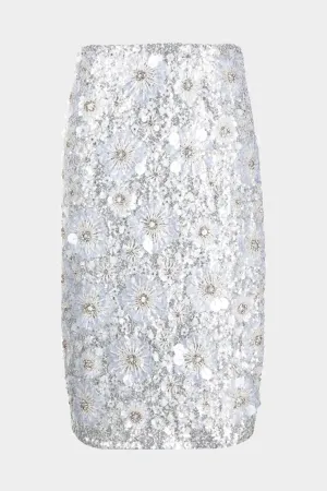 Georgette Fully Embroidered Long Skirt in Silver