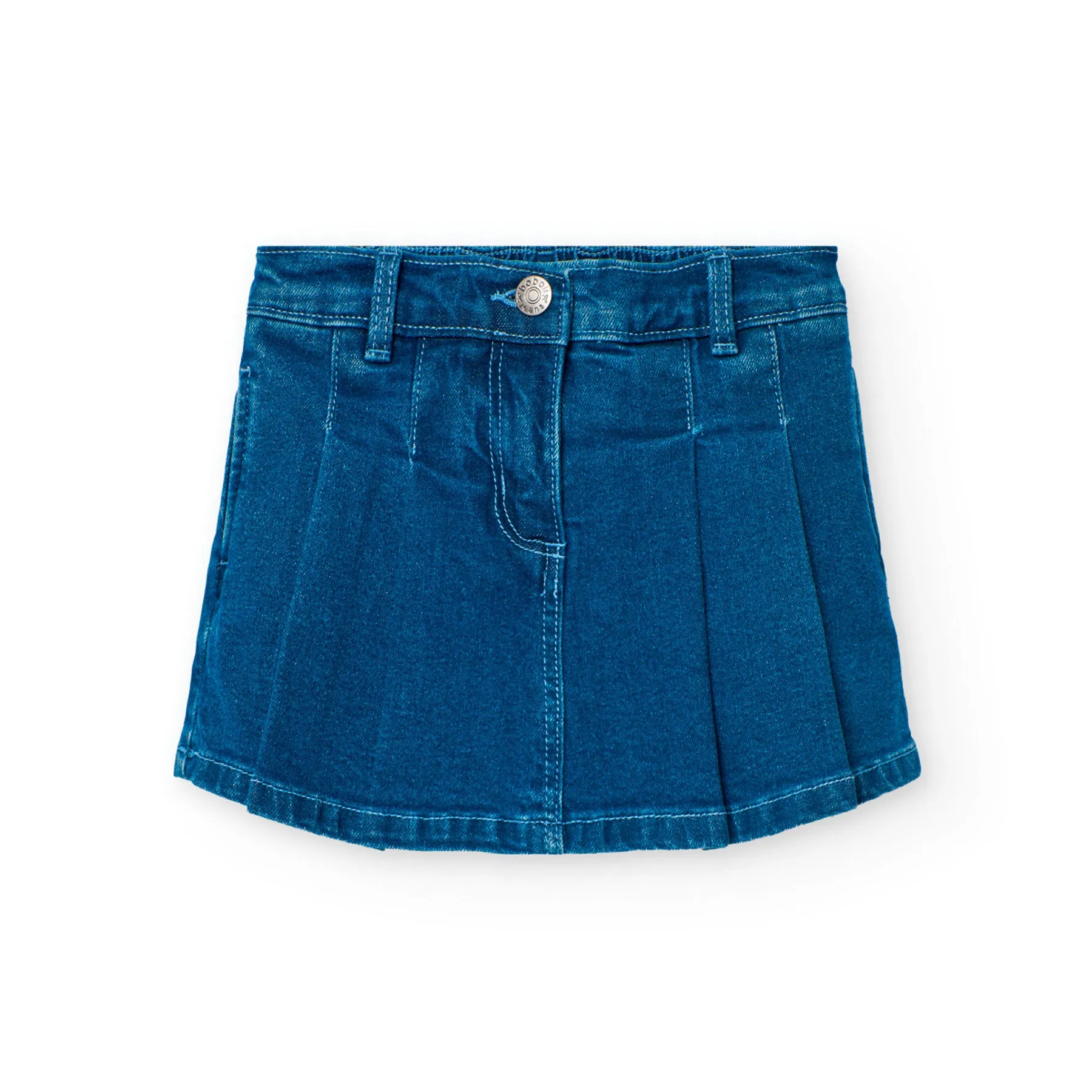 Golden Bloom Top & Pleated Denim Skirt Set