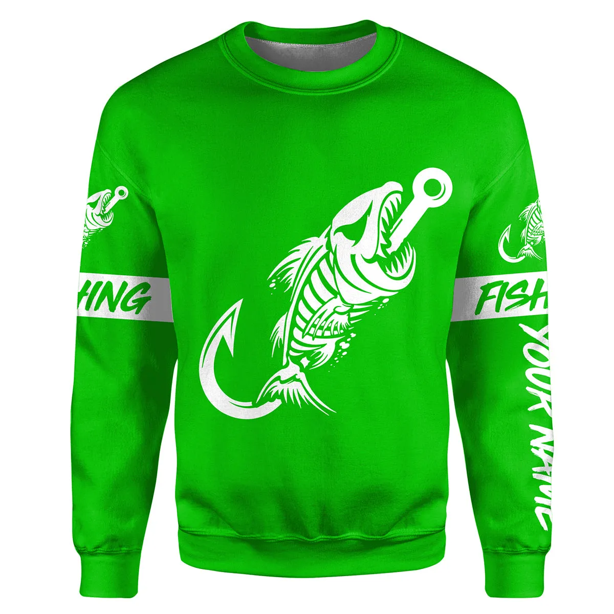 Green Fish hook skull fish reaper skeleton Custom name fishing jerseys | Sweatshirt - NPQ780