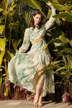 GREEN LEAF PRINT MAXI DRESS