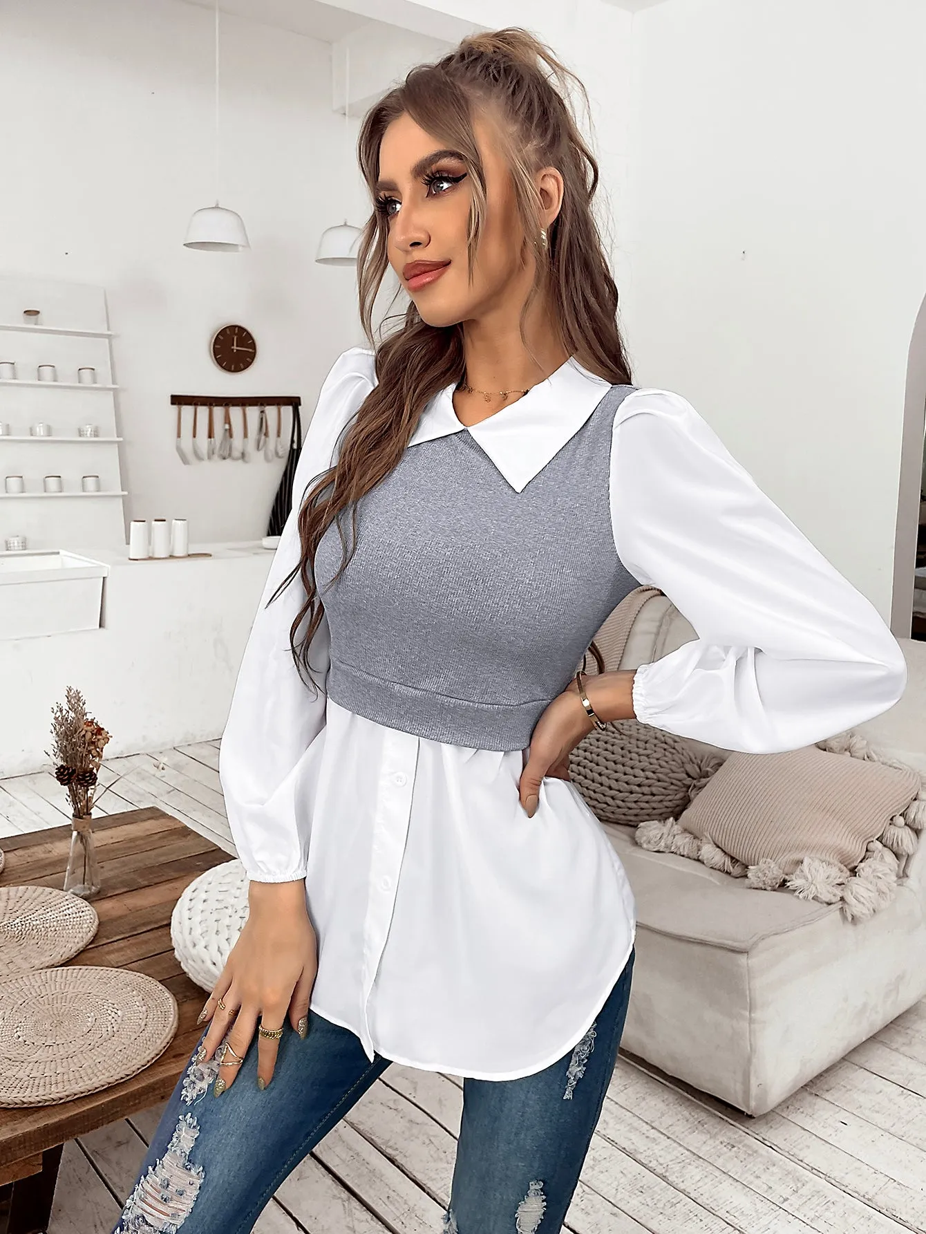 Grey Towfer Detail Shirt