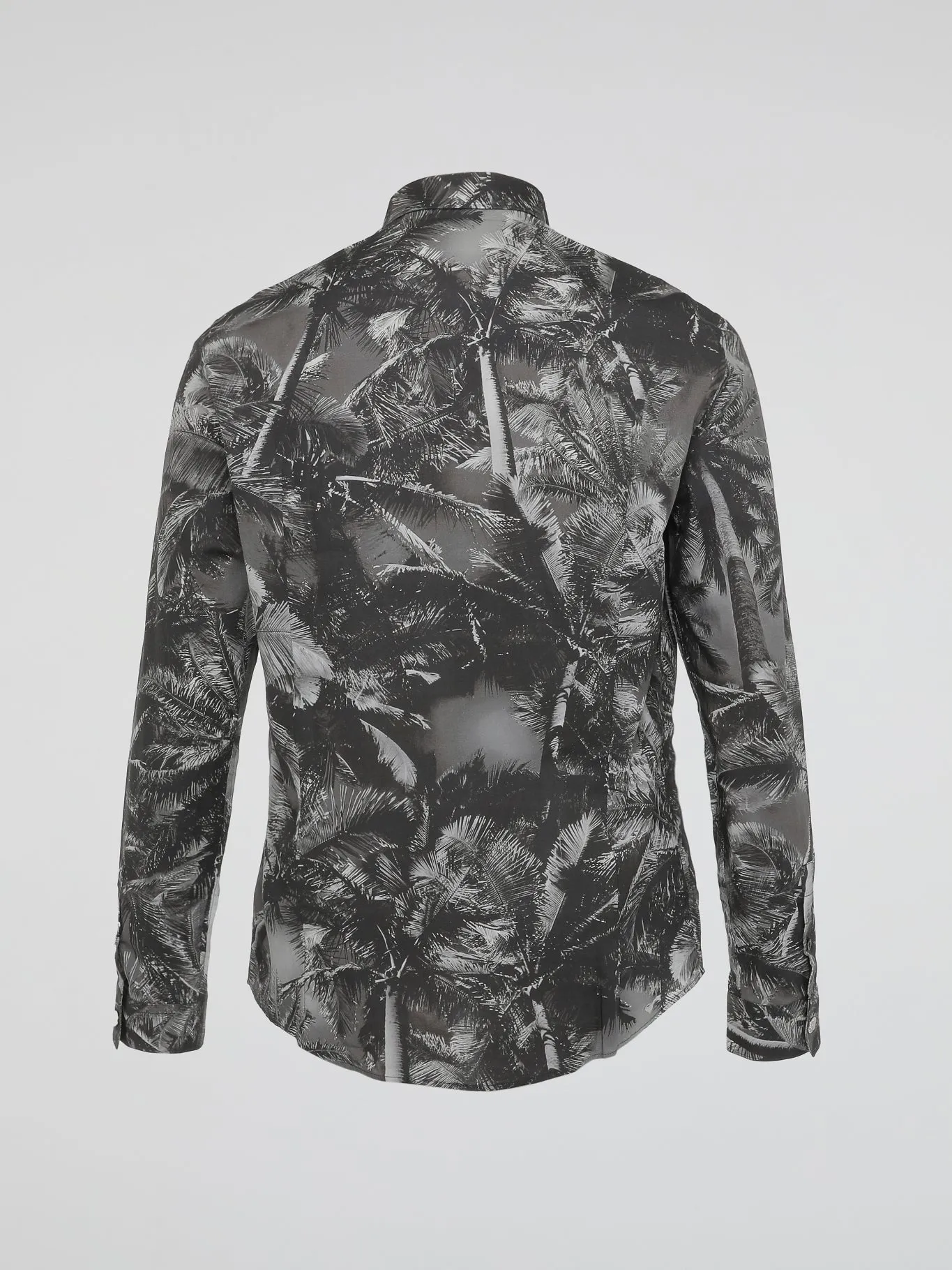 Grey Tropics Sheer Palm Print Long Sleeve