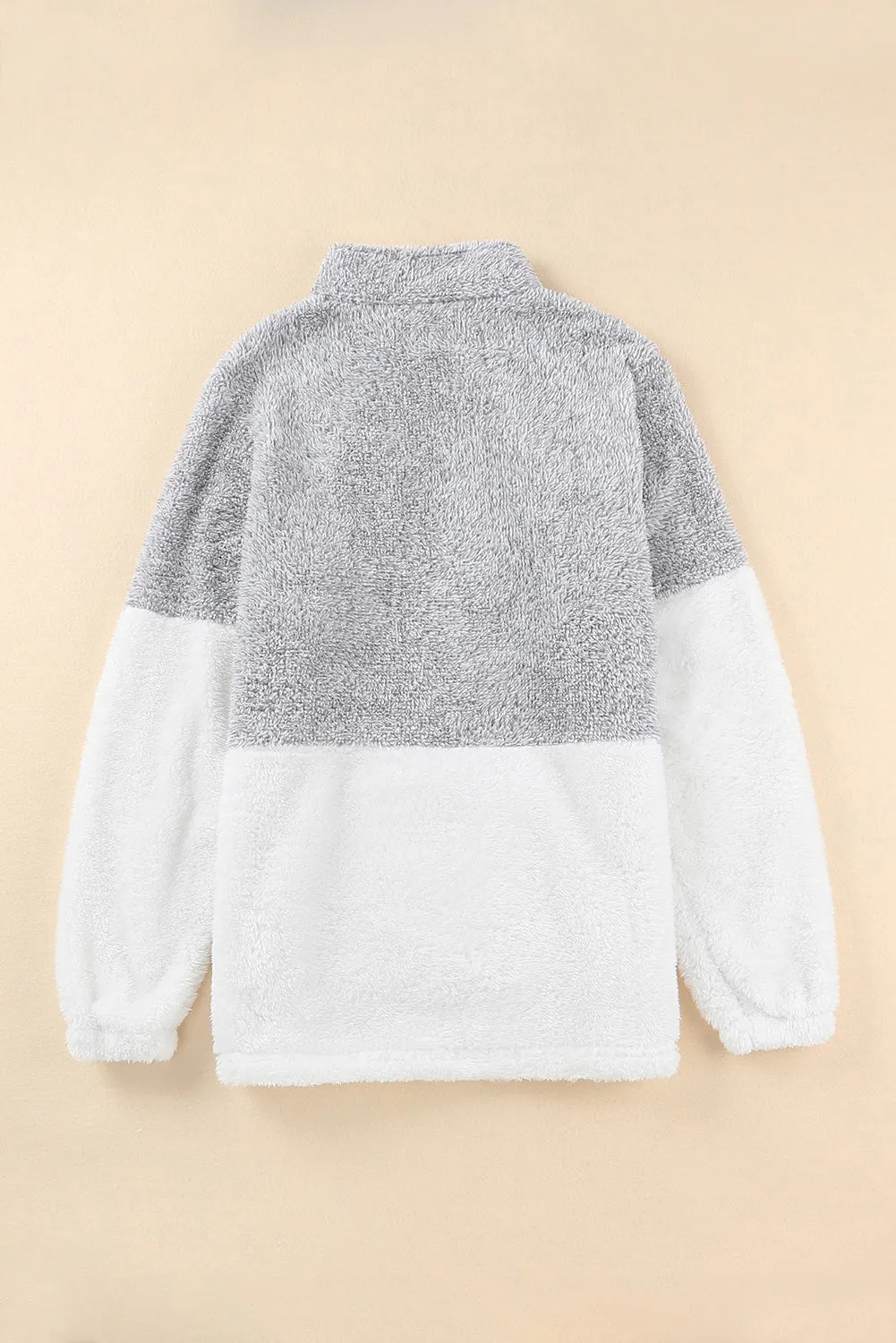 Grey Zip Neck Oversize Fluffy Fleece Pullover