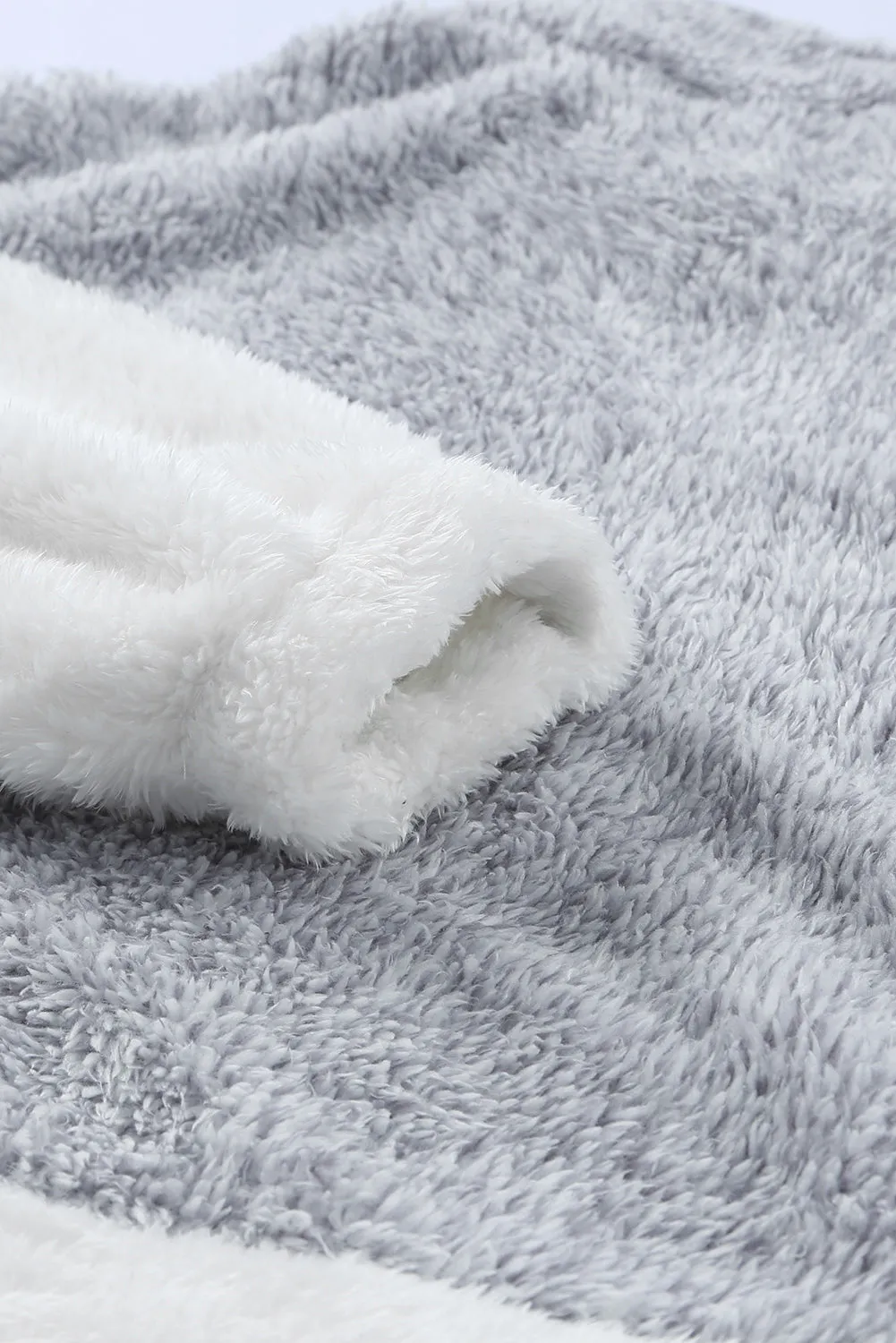Grey Zip Neck Oversize Fluffy Fleece Pullover