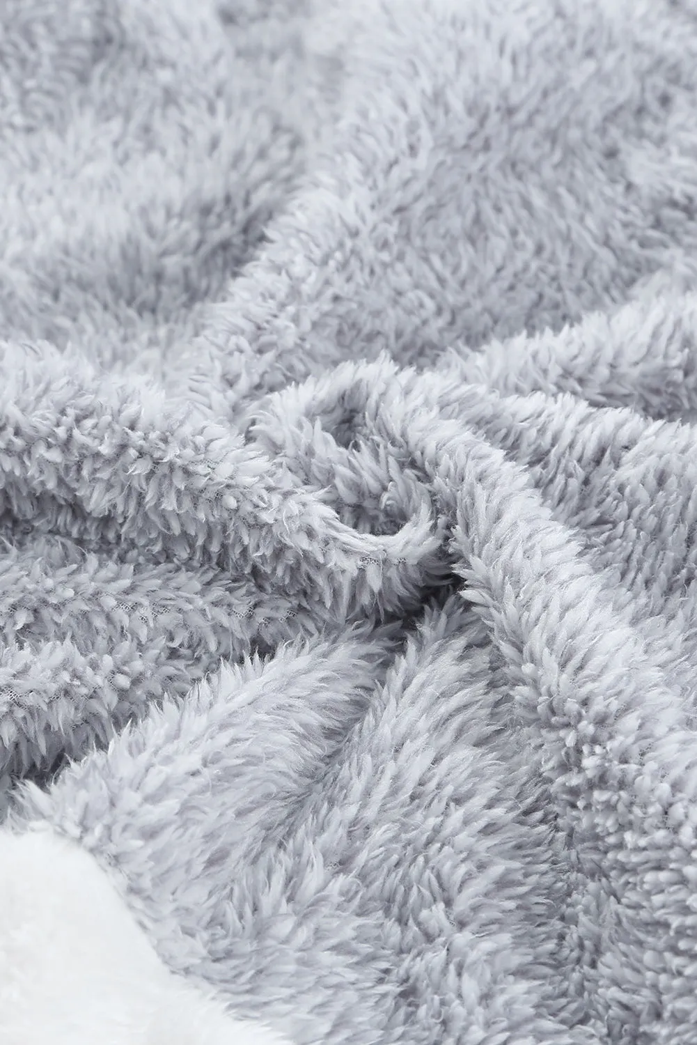 Grey Zip Neck Oversize Fluffy Fleece Pullover