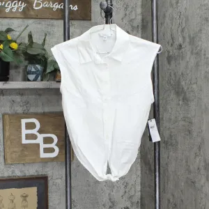 Guess Womens Sleeveless Cropped Tie-Waist Shirt W2YH73WAF10 White XS