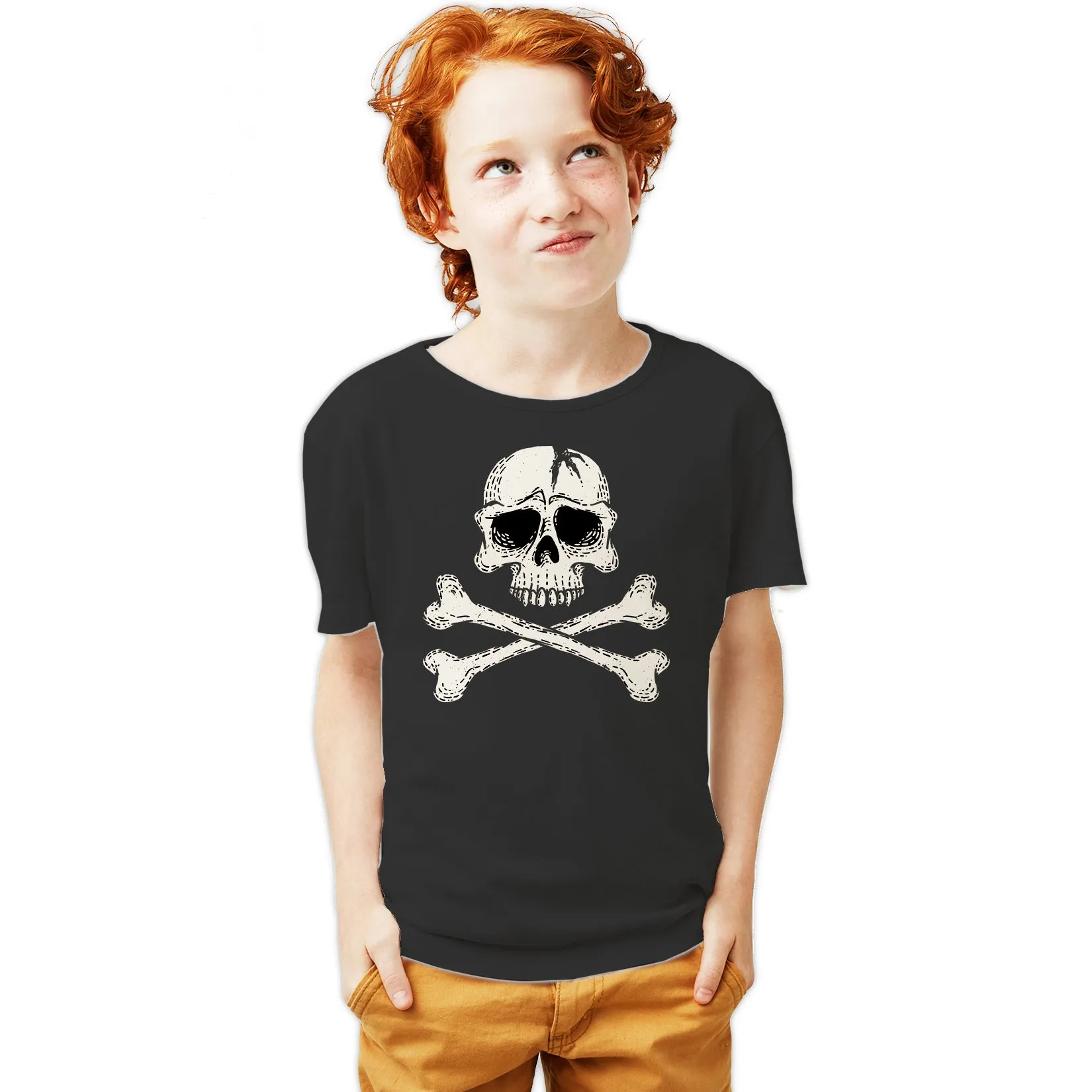 Halloween Horror Pirate Skull And Crossbones Edgy Cool Scary Youth T-shirt