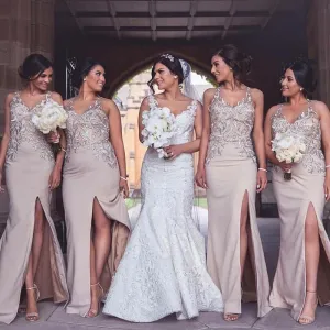 Halter Sexy Side Slit Mermaid Cheap Long Bridesmaid Dresses Online, WG216