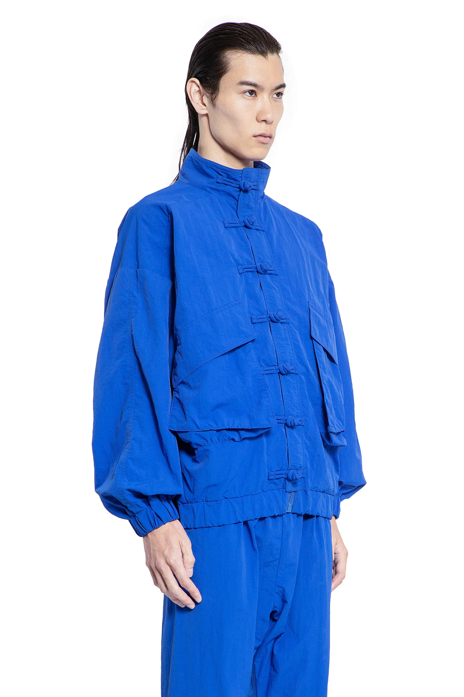 Hammered Nylon Windbreaker Jacket in Blue Pigment