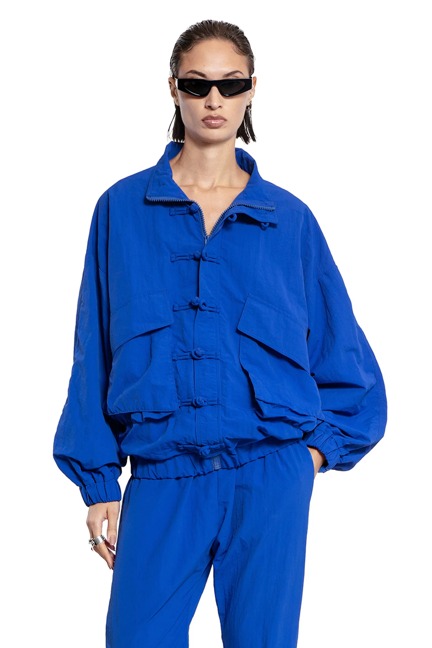 Hammered Nylon Windbreaker Jacket in Blue Pigment